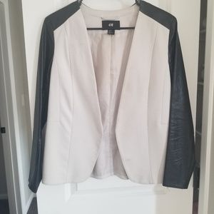 Blazer with faux leather sleeves